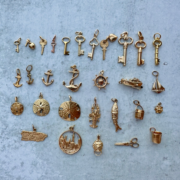 23x9mm Small Ornate Key Charms, Antique Gold, Pack of 10 - Golden Age Beads