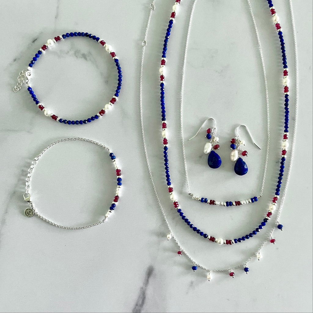 Red Blue and Silver Metallic Bead Necklaces (72/package) 24¢ Each